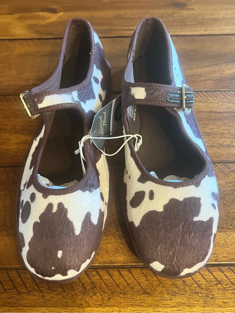 NWT Universal Thread Brown Cow Print Mary Jane Flats Size 10 - Picture 4 of 11